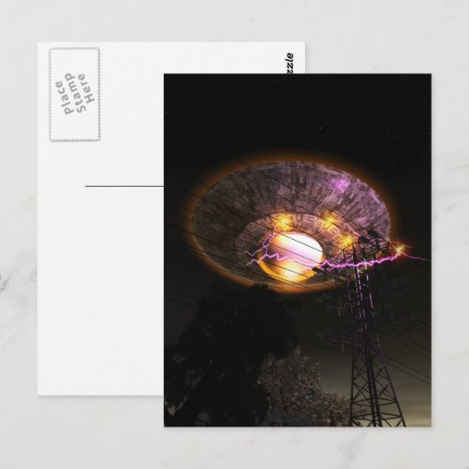 UFO over powerlines-Briefkaart Briefkaart (Voorkant / Achterkant)