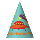 UFO Party Petten voor Outer Space Birthday Feesthoedjes (Voorkant)