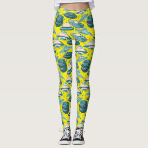 UFO Patroon Retro Stijl. B Geel BG Leggings