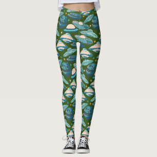 UFO Patroon Retro Stijl. D Green BG Leggings
