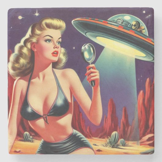 Ufo Pin-up Stenen Onderzetter (Voorkant)