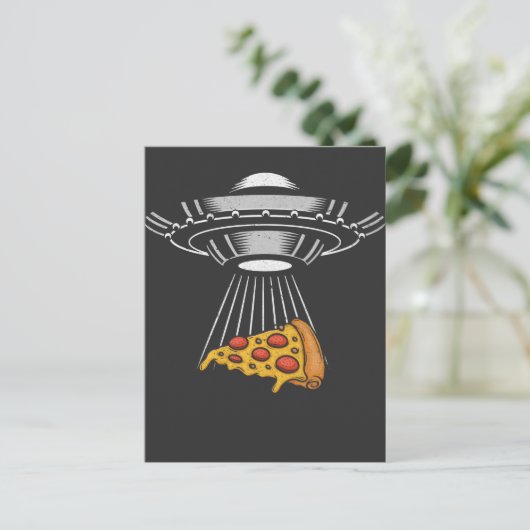 UFO Pizza Abductie Alien Retro Spaceship Briefkaart (Staand voorkant)