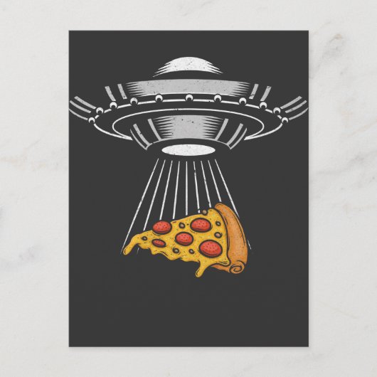UFO Pizza Abductie Alien Retro Spaceship Briefkaart (Voorkant)