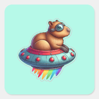 UFO Rainbow Capybara Vierkante Sticker