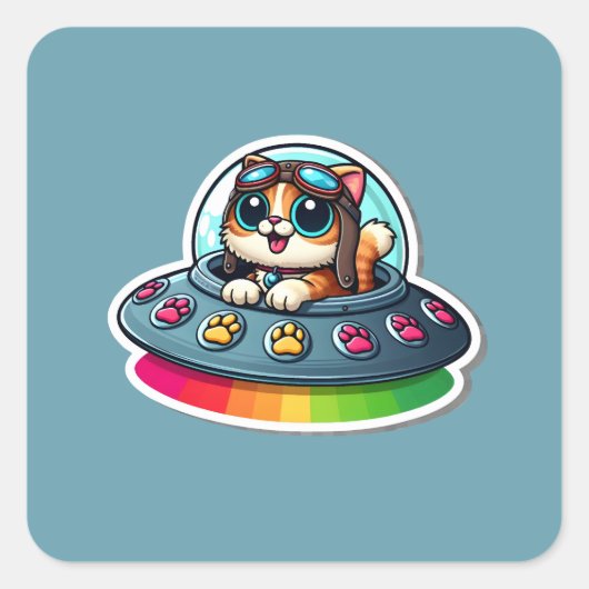 UFO Rainbow Cat Vierkante Sticker (Voorkant)