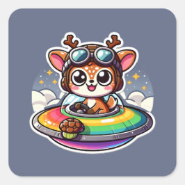 UFO Rainbow Deer Vierkante Sticker