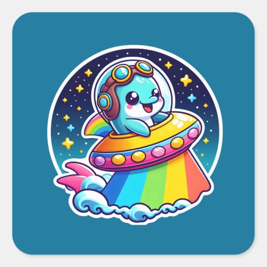UFO Rainbow Dolphin Vierkante Sticker (Voorkant)