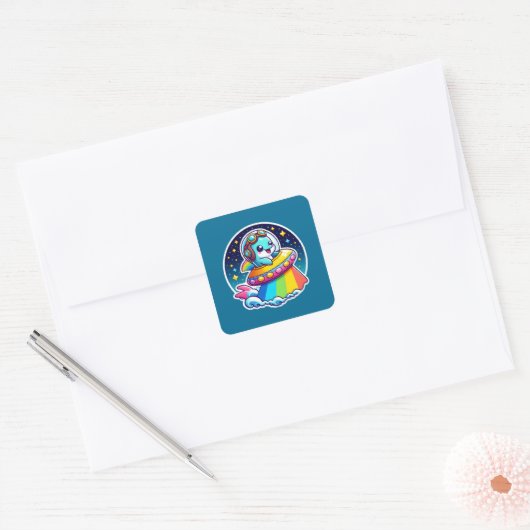 UFO Rainbow Dolphin Vierkante Sticker (Envelop)