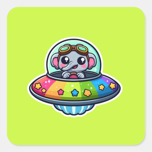 UFO Rainbow Elephant Vierkante Sticker (Voorkant)