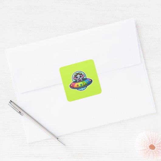 UFO Rainbow Elephant Vierkante Sticker (Envelop)