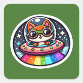 UFO Rainbow Fox Vierkante Sticker (Voorkant)