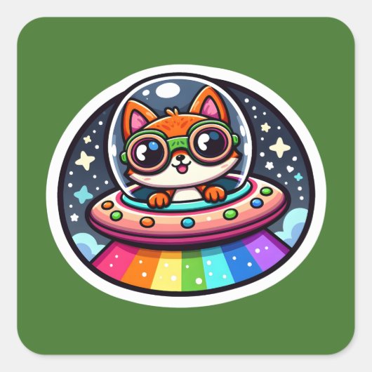 UFO Rainbow Fox Vierkante Sticker (Voorkant)