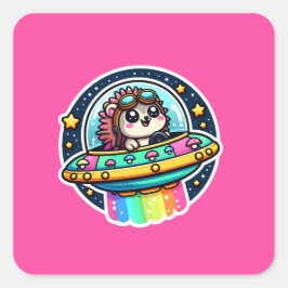UFO Rainbow Hedgehog Vierkante Sticker