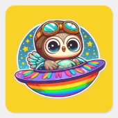 UFO Rainbow Owl Vierkante Sticker (Voorkant)