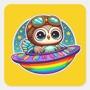 UFO Rainbow Owl Vierkante Sticker