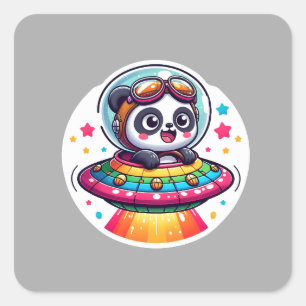 UFO Rainbow Panda Vierkante Sticker