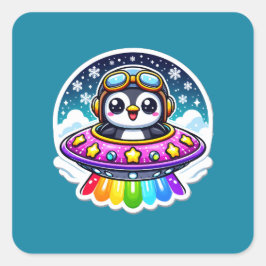 UFO Rainbow Penguin Vierkante Sticker