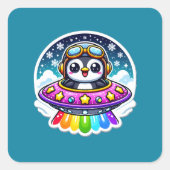 UFO Rainbow Penguin Vierkante Sticker (Voorkant)
