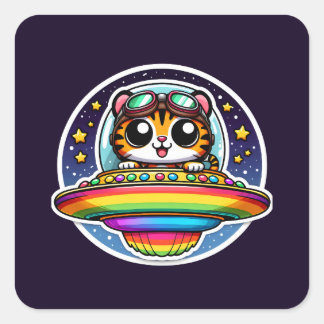 UFO Rainbow Tiger Vierkante Sticker