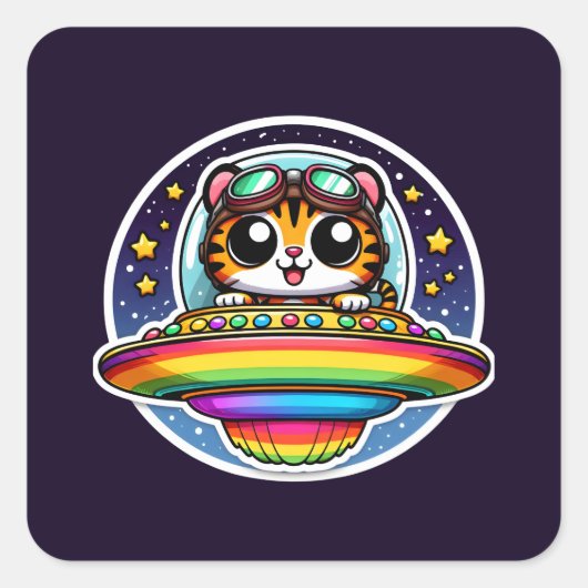 UFO Rainbow Tiger Vierkante Sticker (Voorkant)
