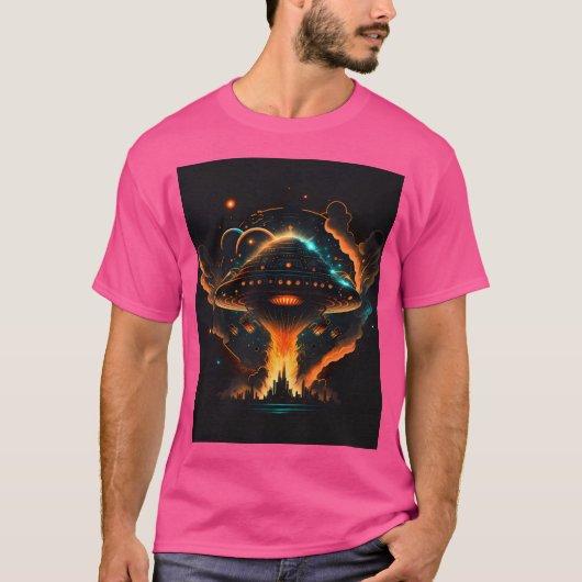 UFO Retro Abduction City Alien Sci Fi Space Shirt (Voorkant)