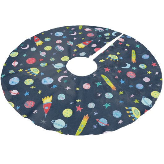 UFO Rocket Saturn Waterverf buitenruimte Kerstboom Rok (Gekanteld)