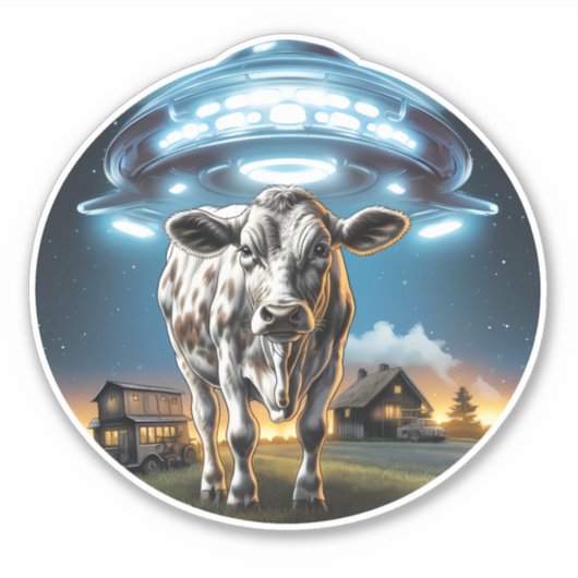 UFO Ruimteschip Koe Sticker (Voorkant)