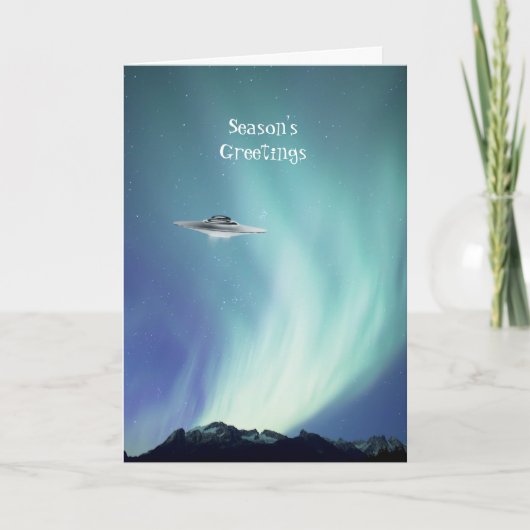 UFO-ruimteschip met Northern Lights Holiday Card Kaart (Voorkant)