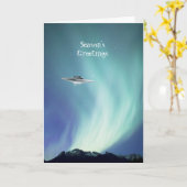 UFO-ruimteschip met Northern Lights Holiday Card Kaart (Gele Bloem)