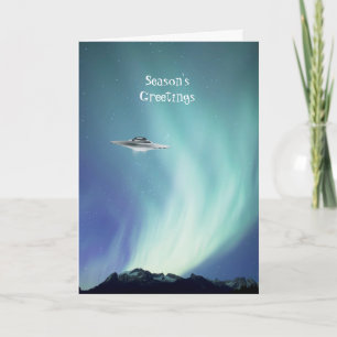 UFO-ruimteschip met Northern Lights Holiday Card Kaart