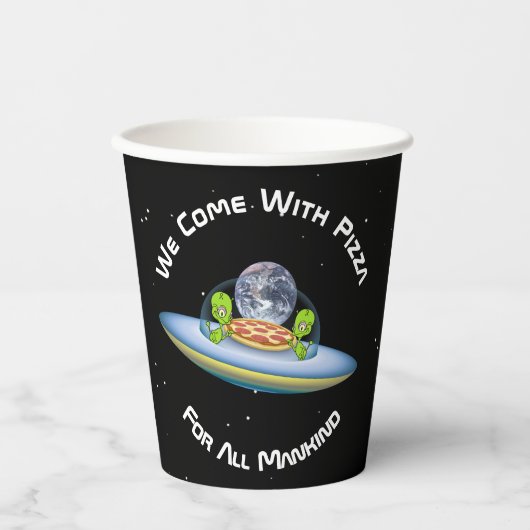 UFO Saucer Aliens die Pizza op aarde leveren Papieren Bekers (Voorkant)