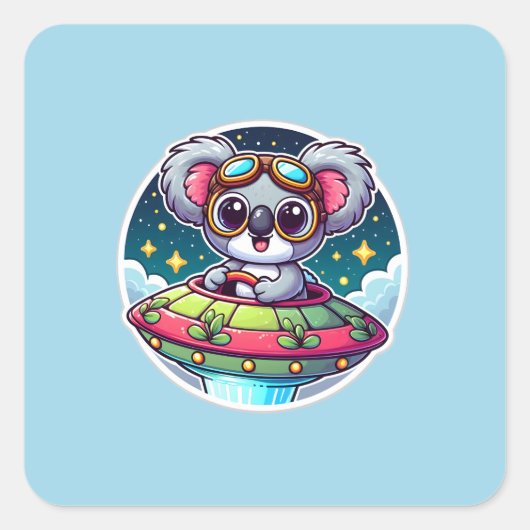 UFO Schattige Koala Vierkante Sticker (Voorkant)