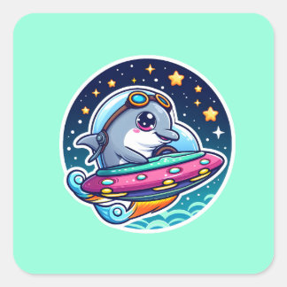 UFO-Schattigee dolfijn Vierkante Sticker