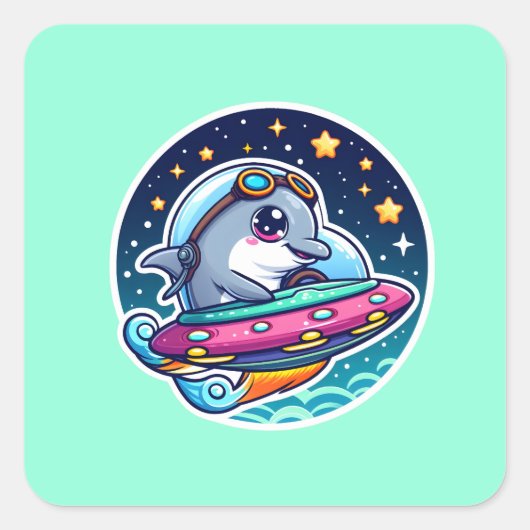 UFO-Schattigee dolfijn Vierkante Sticker (Voorkant)