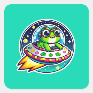 Ufo Schattigee kikker Vierkante Sticker