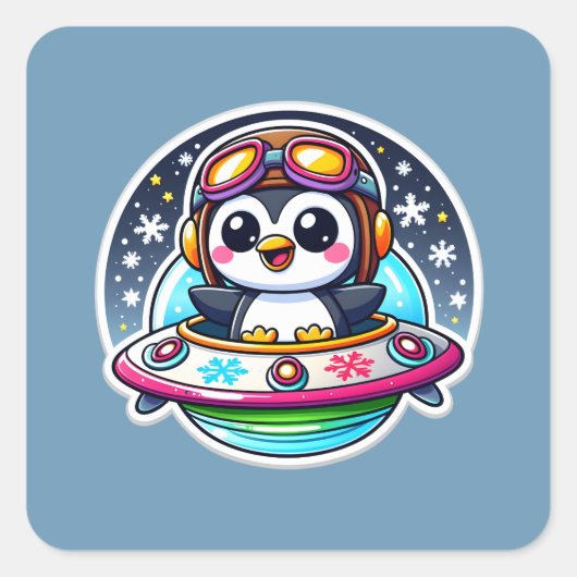 ufo-Schattigee pinguïn Vierkante Sticker (Voorkant)