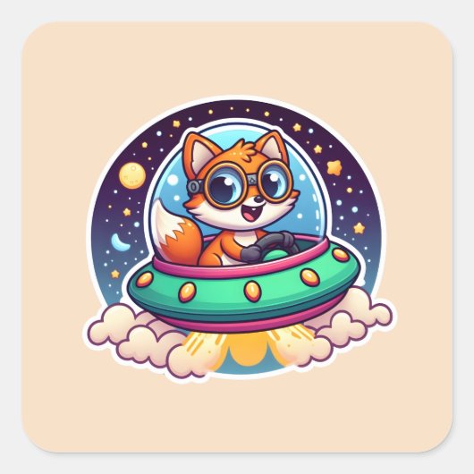 UFO Schattigee vos Vierkante Sticker (Voorkant)