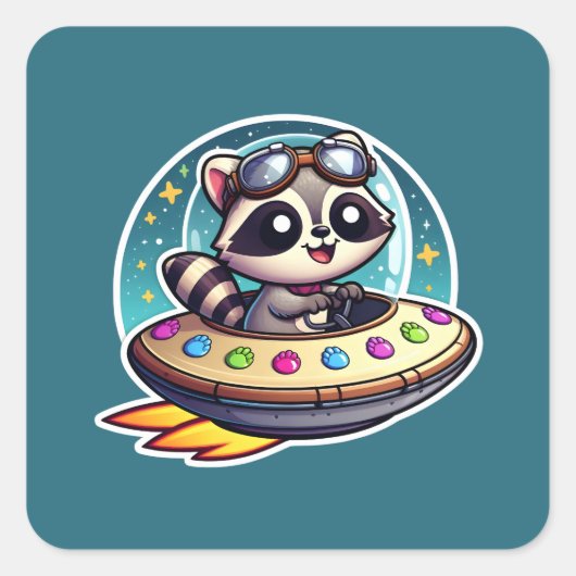 UFO Schattigee wasbeer Vierkante Sticker (Voorkant)