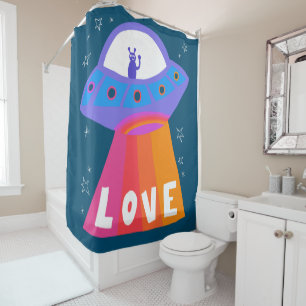 UFO Space Alien verspreidt LOVE ruimteschip Douchegordijn