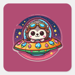 UFO Space Hedgehog Vierkante Sticker