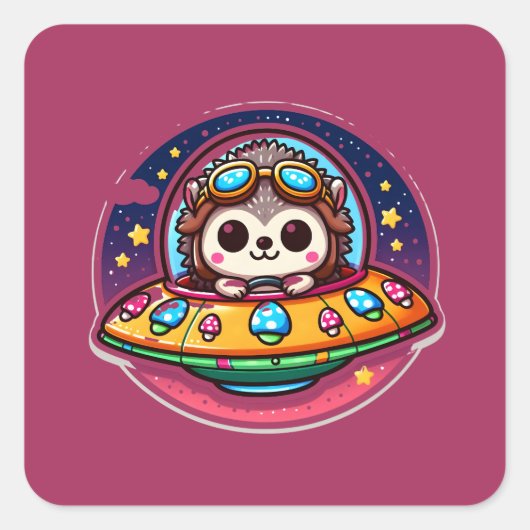 UFO Space Hedgehog Vierkante Sticker (Voorkant)