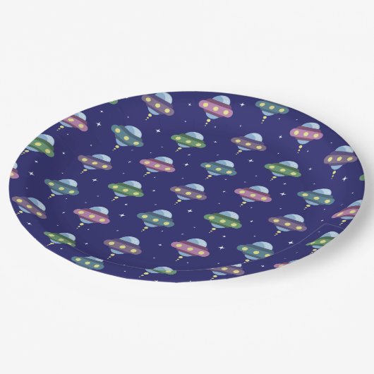 UFO Space verjaardagsfeestje Papieren Bordje (Gekanteld)