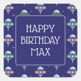 UFO Space verjaardagsfeestje Vierkante Sticker