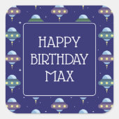 UFO Space verjaardagsfeestje Vierkante Sticker (Voorkant)