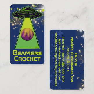 UFO-spaceschip die garen voor haken en breien opbe Visitekaartje