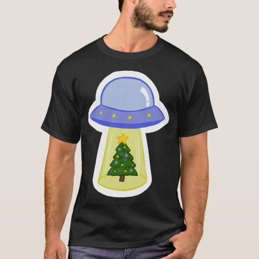 Ufo steelt kerstboom t-shirt (Voorkant)