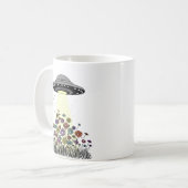 UFO straalt bloemen uit Koffiemok (Voorkant links)