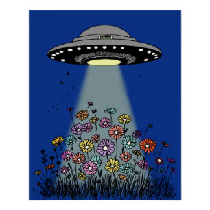 UFO straalt bloemen uit Perfect Poster