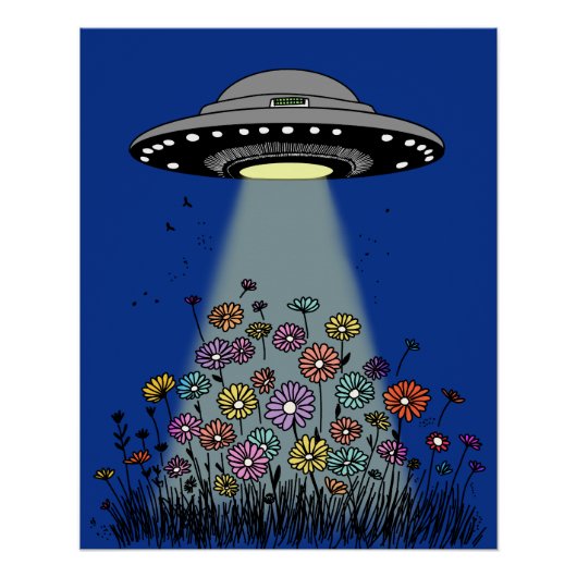 UFO straalt bloemen uit Perfect Poster (Voorkant)