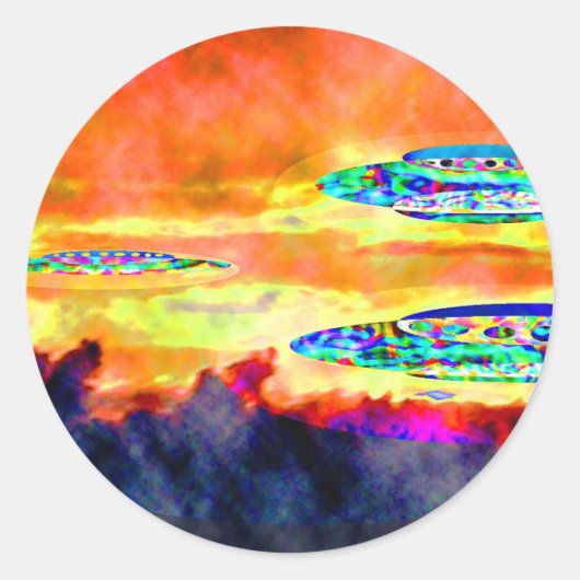 UFO Sunrise Ronde Sticker (Voorkant)